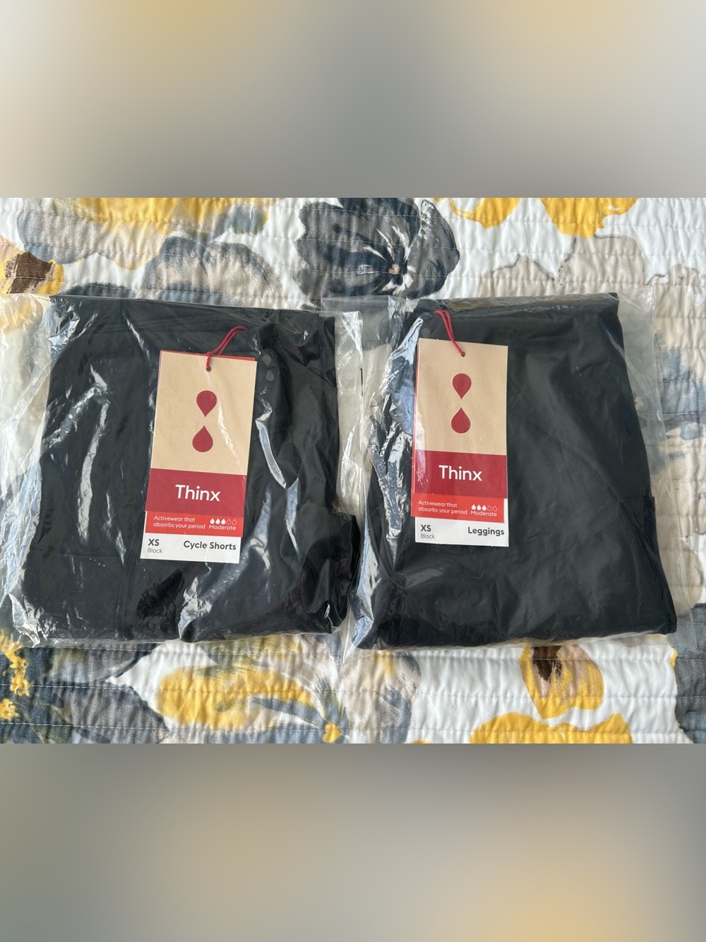 BUNDLE NWT Thinx Period Activewear Leggings + Cycle Shorts Set XS Black